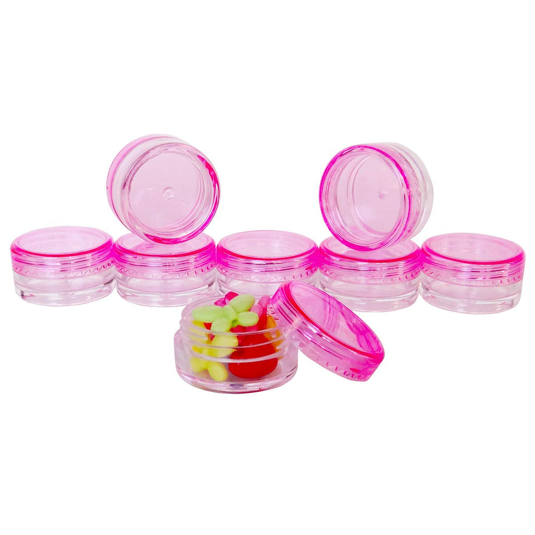 Pink: 50Pcs, 3G 3Ml Small Jars, Bpa Free, Cosmetic Sample Empty Plastic Container, Round Pot Pink Screw Cap Lid, for Makeup, Eye Shadow, Nails, Powder, Jewelry, Gems, Beads, Free