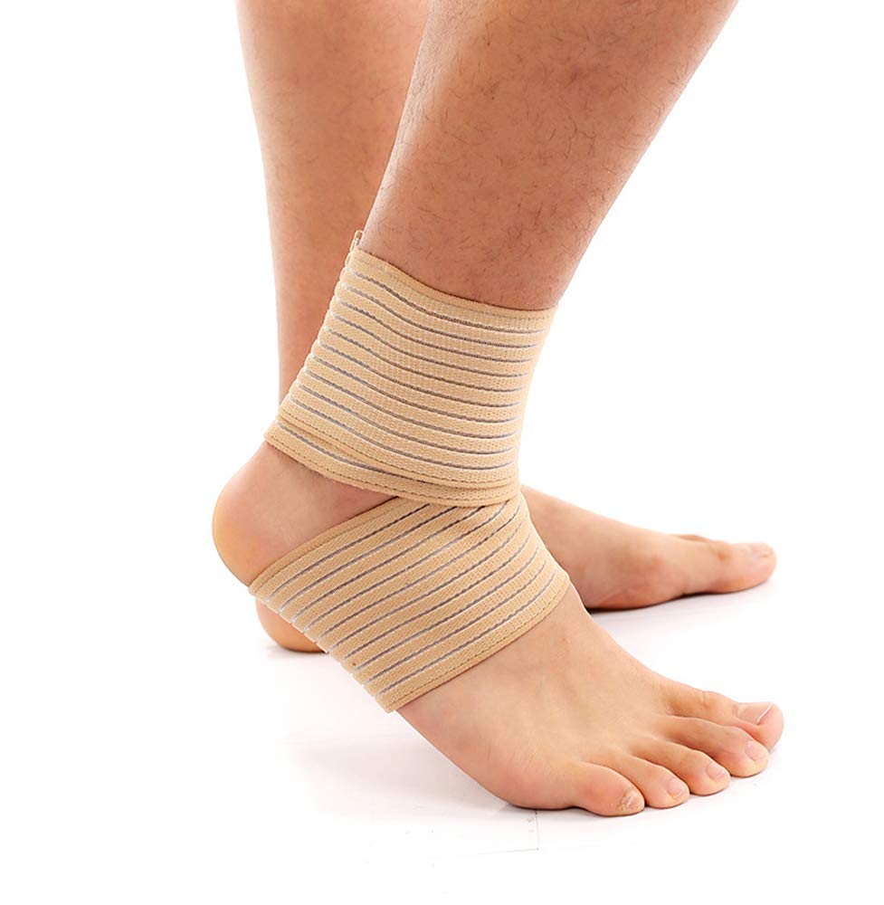 Beige: Vieel 1 Pair Ankle Brace - Elastic Breathable Wrap Compression Knee Elbow Wrist Ankle Hand Support Wrap Sports Bandage Strap With Loop Fastening Strap (Beige)