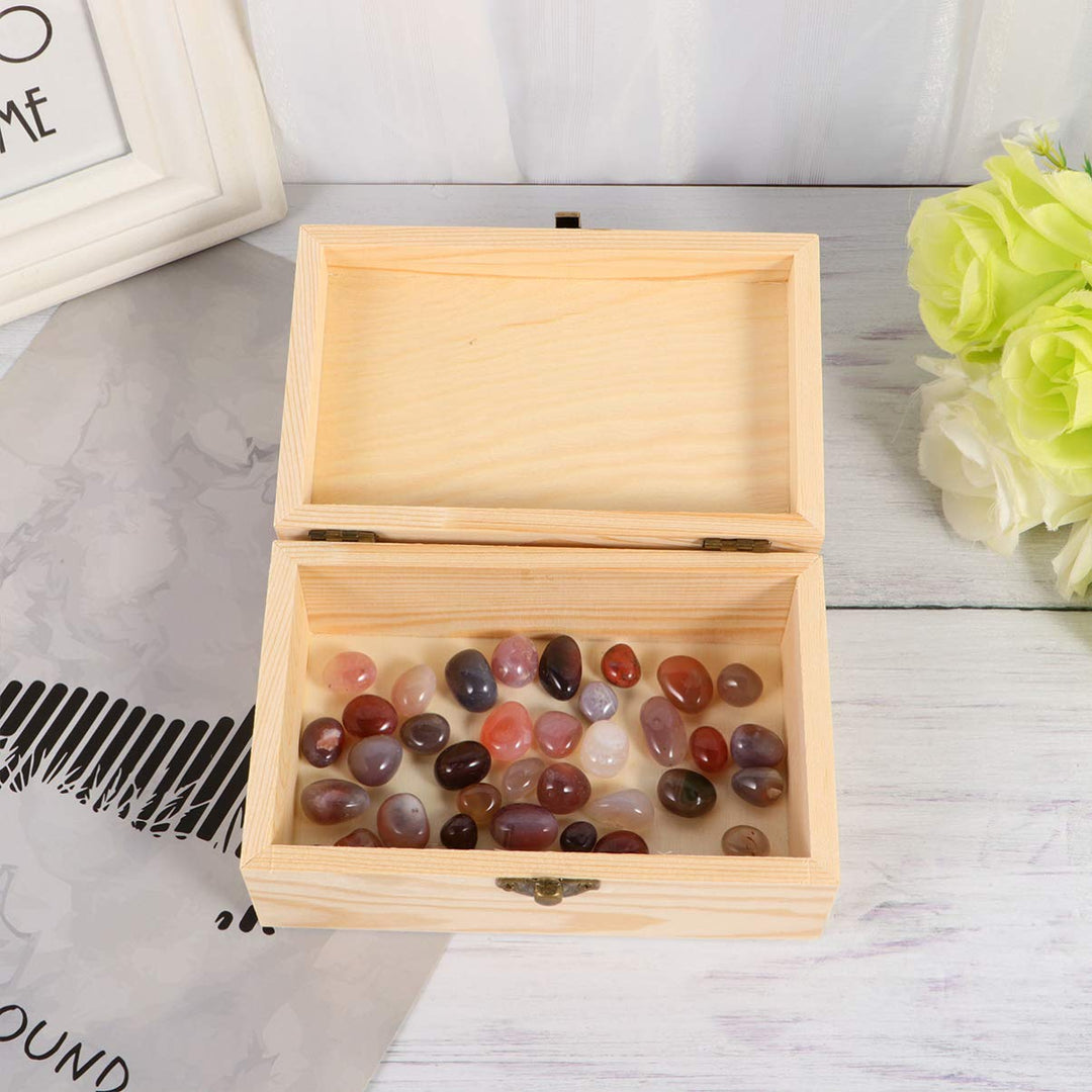 Unfinished Wood Jewelry Box Wooden Box with Lid and Locking Clasp DIY Craft Storage Case for Jewelry Home Wedding Centerpiece Decoration (Rectangle)