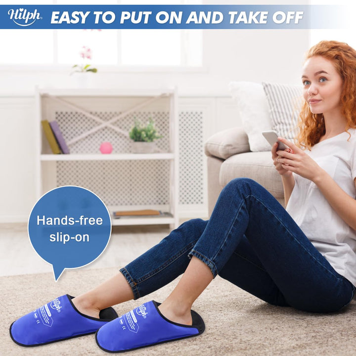 Foot Ice Pack Slippers for Plantar Fasciitis 2 Packs, Reusable Hot Cold Packs Gel Ice Slipper for Foot and Broken Toes, Gout, Foot Surgery, Neuropathy, Diabetic, Swollen (Dark Blue)