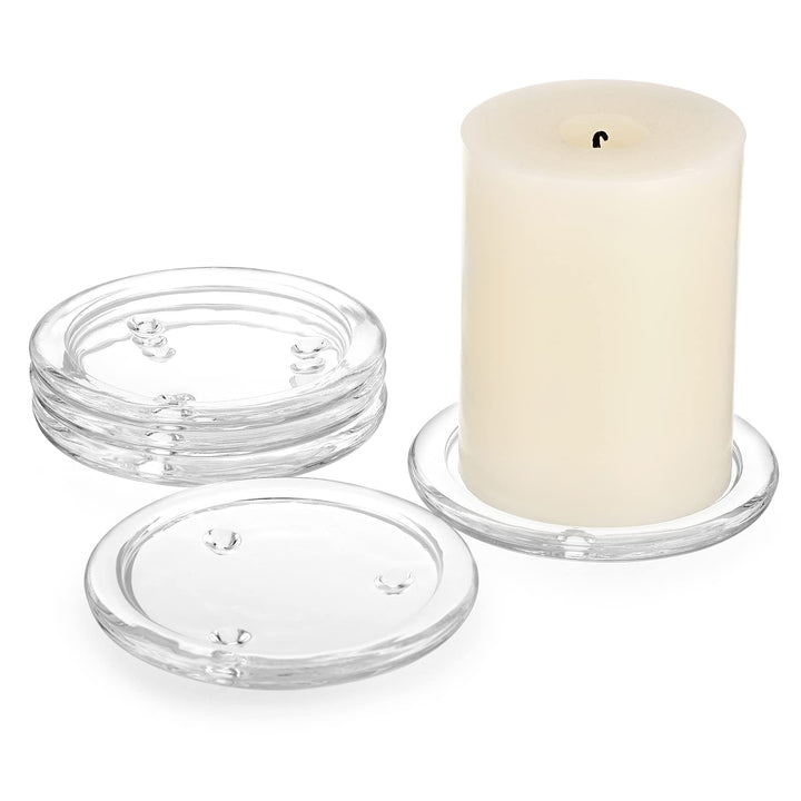 5PCS Clear Glass Candle Plates 3 Inch Pillar Candle Holders, Glass Coaster Holder Small Round Plate Candle Tray Candle Plate for Pillar Candle, Modern Candle Centerpiece for Dining Table Wedding