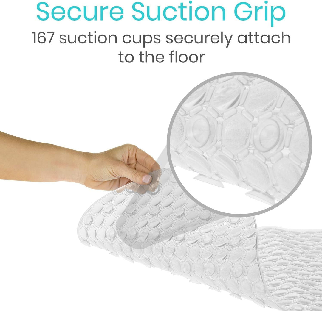 Vive Oval Bathtub Mat - Nonslip Shower Floor Pad - Non-Slip and Non-Skid for Bath Tub with Strong Rubber Suction Cup Grip - for Baby, Elderly, Kids, Bathroom (Clear)