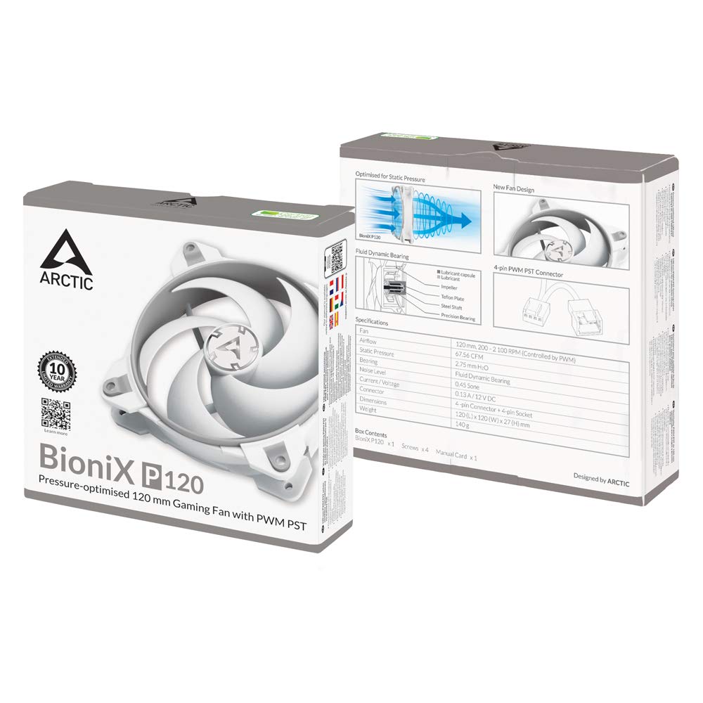 BioniX P120 - PC Fan, 120mm Gaming Case Fan with PWM Sharing Technology (PST), Pressure-optimised, Quiet Motor, Computer, Fan Speed: 200-2100 RPM - Grey/White