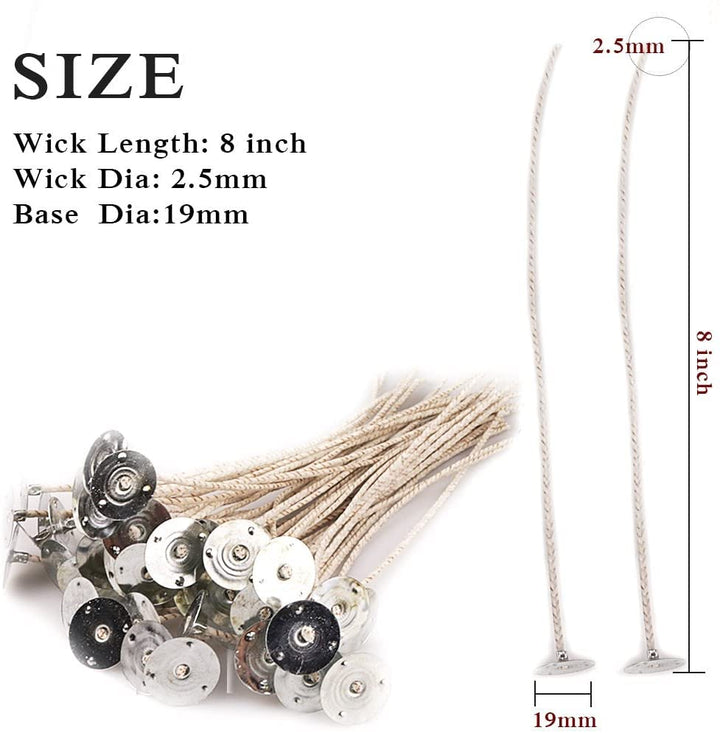 100pcs ECO12 Wicks for Soy Candles, 8 inch Pre-Waxed Candle Wick for Candle Making,Thick Candle Wick with Base