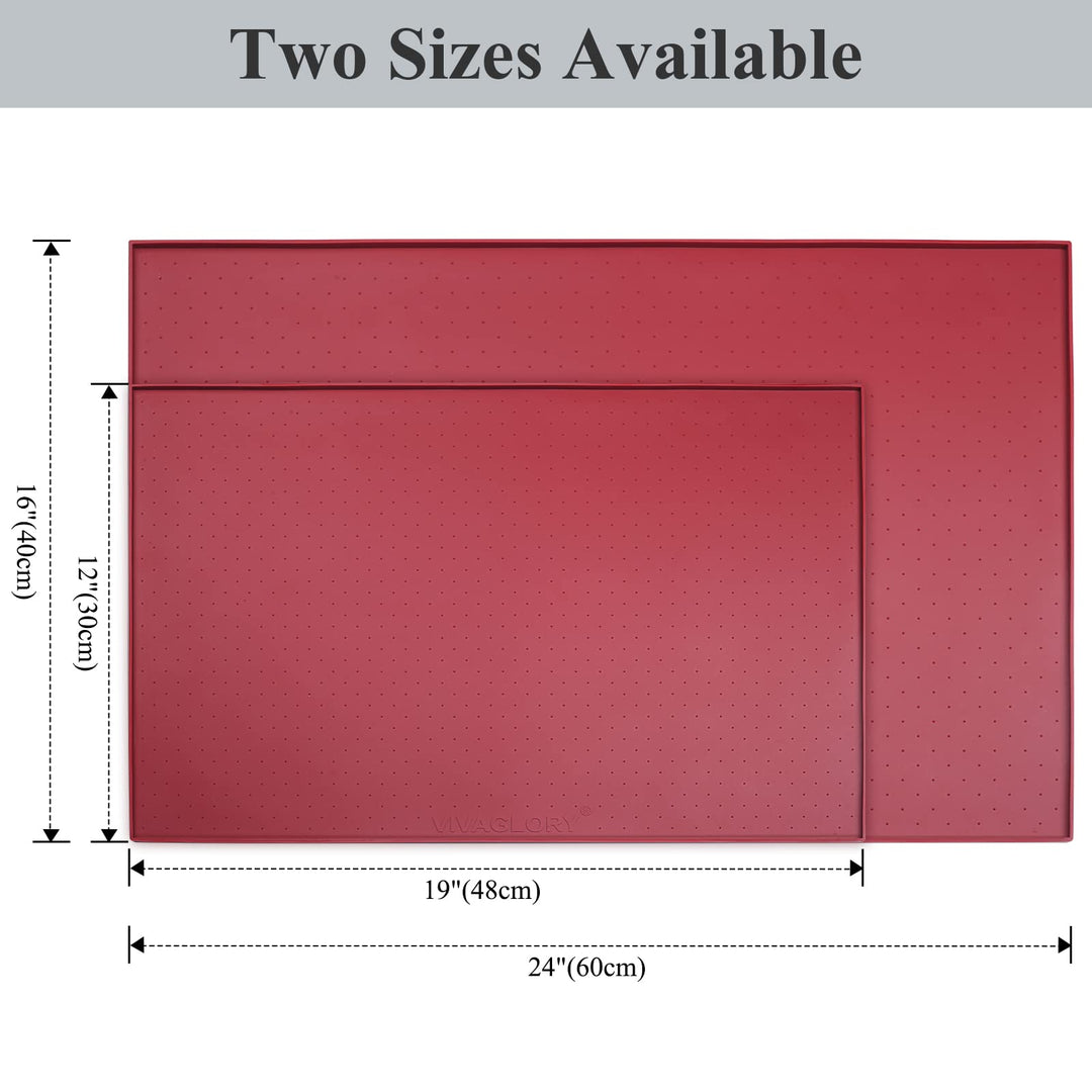 Pet Food Mat Silicone Dog Cat Bowl Mat Non-Stick Food Pad Small 19 x 12 Waterproof FDA Grade Pet Feeding Mat, Burgundy