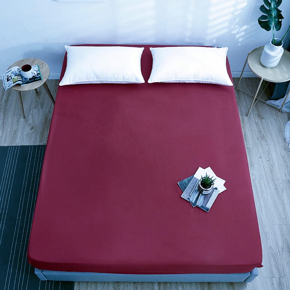1 Piece Fitted Bed Sheets Set Microfiber 1800 Series Bottom Bedding Sheets - Deep Pockets (Burgundy, Queen)
