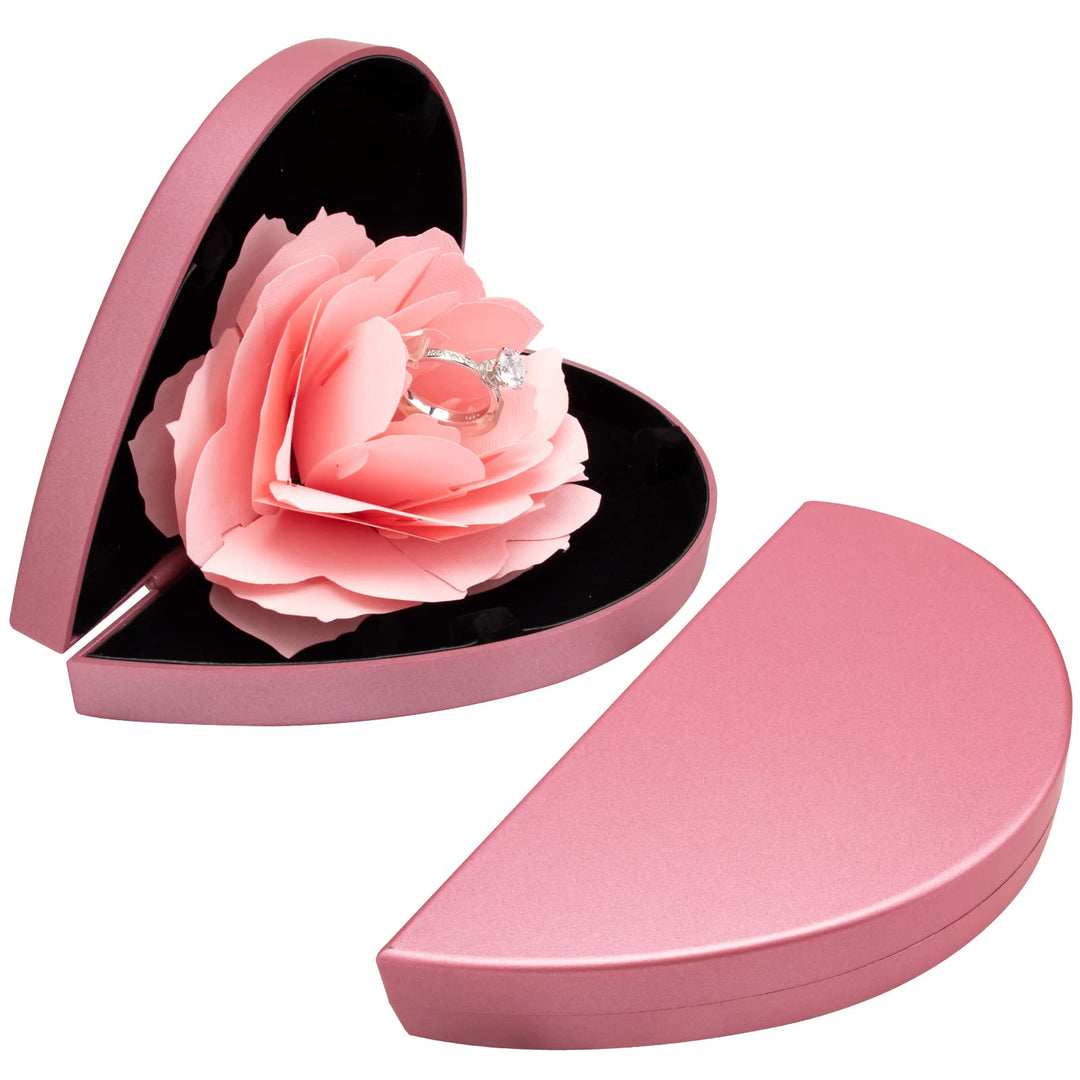 Engagement Ring Box,Ring Rose Box Surprise Jewelry Storage Holder for Woman as Proposal Engagement Wedding Ring Jewelry Gift Case in Valentine's Day ect. (Heart Shaped-Pink)