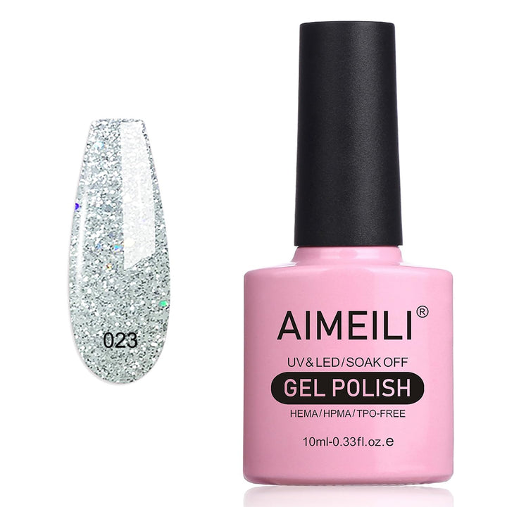Soak Off UV LED Gel Nail Polish - Silver Glitter Explosion (023) 10ml