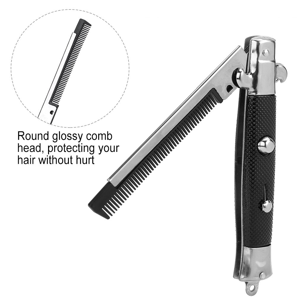 Hair Combs Switchblade, Foldable Pocket Oil Hair Styling Comb for Men, Beard and Moustache Styling Flick Comb, Metal + Plastic Folding Automatic Push Button Brush for Daily Care
