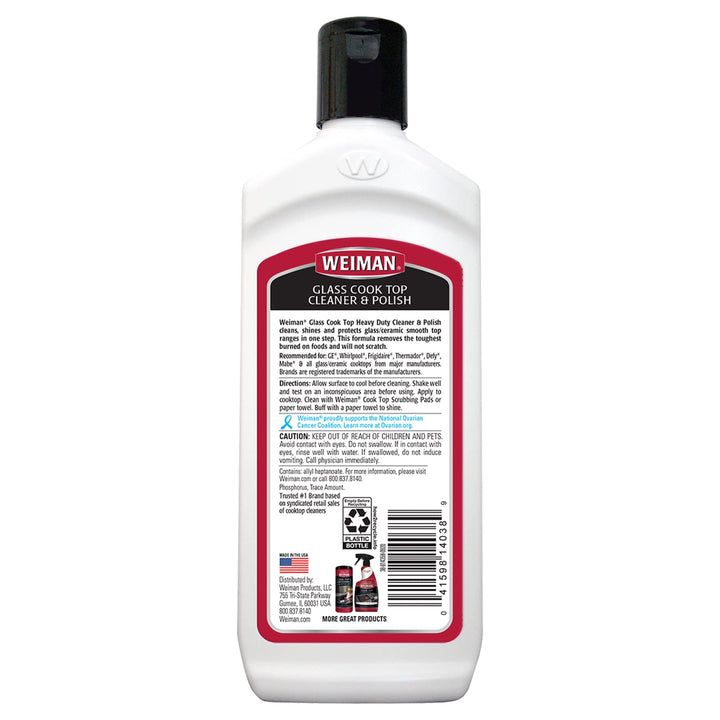 Ceramic and Glass Cooktop Cleaner - Heavy Duty Cleaner and Polish (10 Ounce Bottle and 3 Scrubbing Pads)