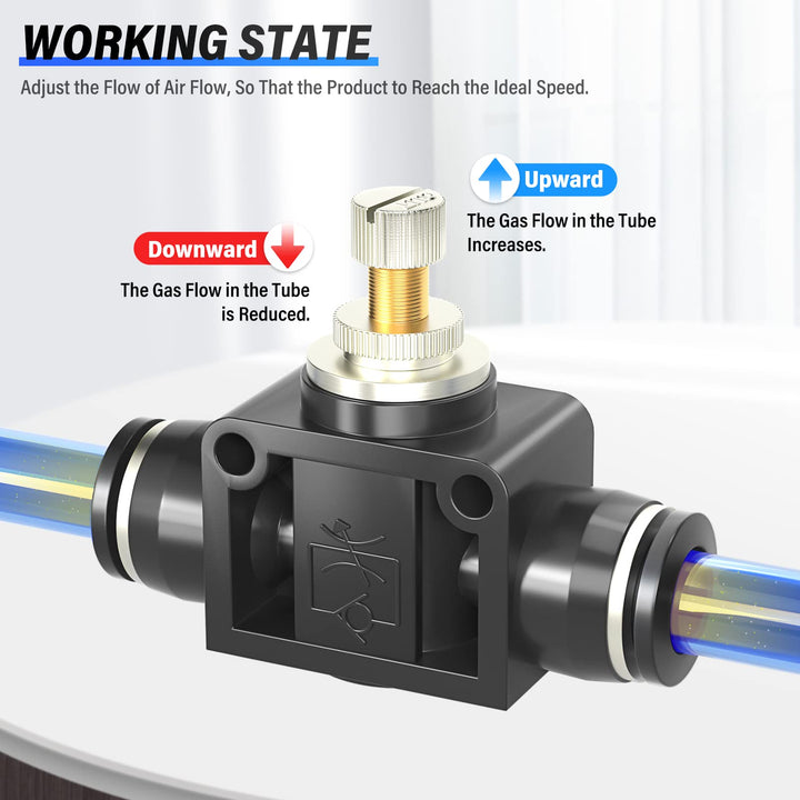 12mm Tube OD Air Flow Control Valve with Push-to-Connect Fitting, in-Line Speed Controller Union Straight SCF-12 (Pack of 5)