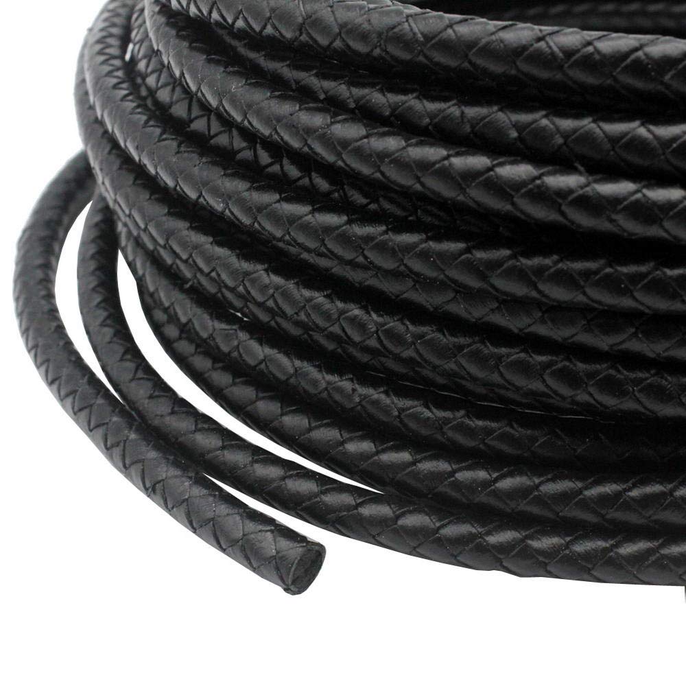 3 Yards Braided Leather Strap Black 5mm Round Regenerated Leather Cord for Bracelet Making