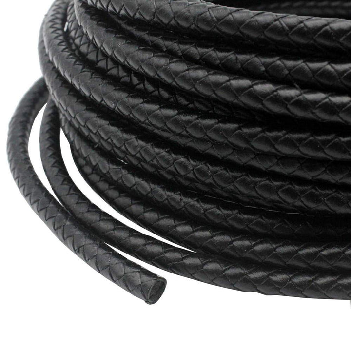 3 Yards Braided Leather Strap Black 5mm Round Regenerated Leather Cord for Bracelet Making