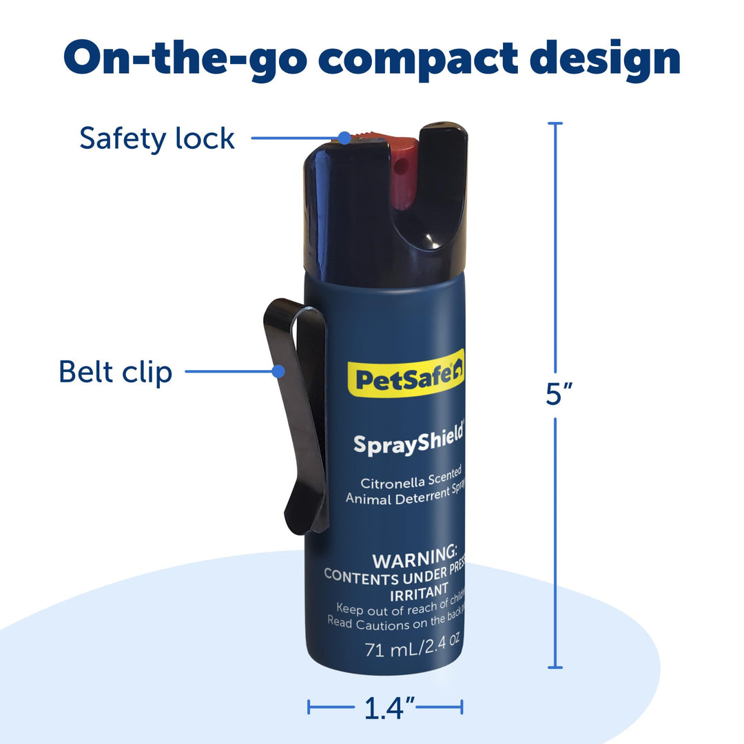 SprayShield Animal Deterrent Spray (2.4 Oz / 71 ML) Dog Spray Self Defense Compact Design for Portability, Belt Clip for Easy Carry, Releases Surprising Burst, Citronella