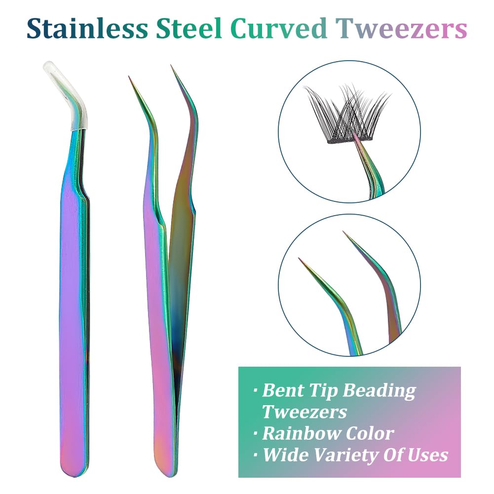 2pcs Stainless Steel Curved Pointed Craft Tweezer Rainbow Sticker Picking Tool Tweezer for DIY Craft Precision Tweezers Jewelry Making Electronics and Laboratory Works 12.1x0.95cm