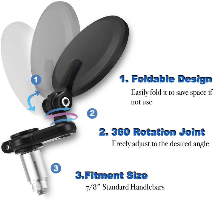 Trkimal Universal Motorcycle Mirrors Handle Bar Rear View Blue Mirrors - 3 Inch Round Folding Bar End Side Mirror Anti-Glare Compatible with Street Bikes Sports Scooter Chopper Cruiser