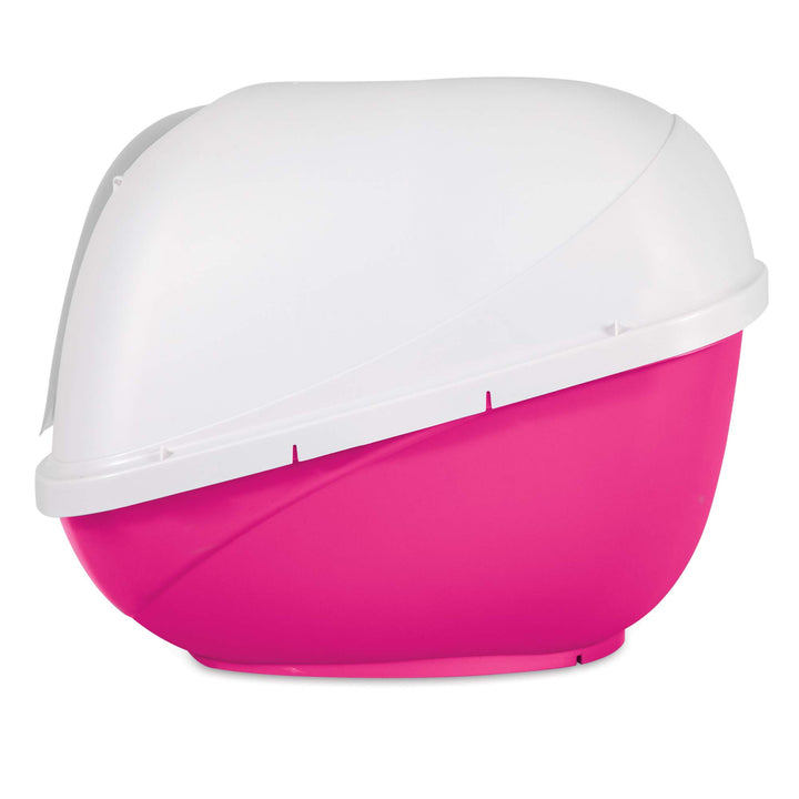 Basic Hooded Cat Litter Pan, Large, Pink and White, Made in USA