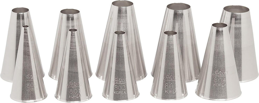 810 - 10 Piece Plain Tube Set, Stainless Steel Pastry Tips, Sizes 0 - 9