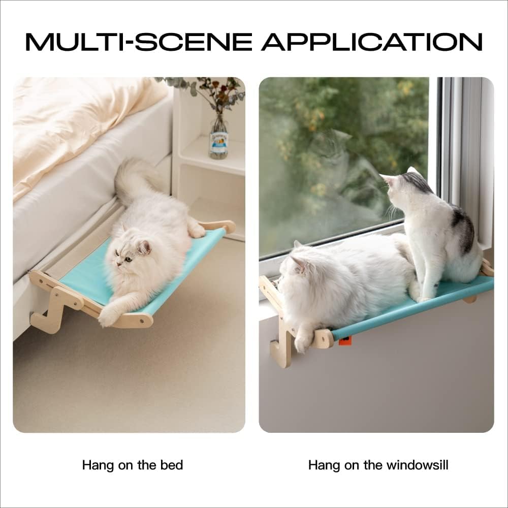 Cat Window Perch Lounge Mount Hammock Window Seat Bed Shelves for Indoor Cats No Drilling No Suction Cup (Blue/Grey)