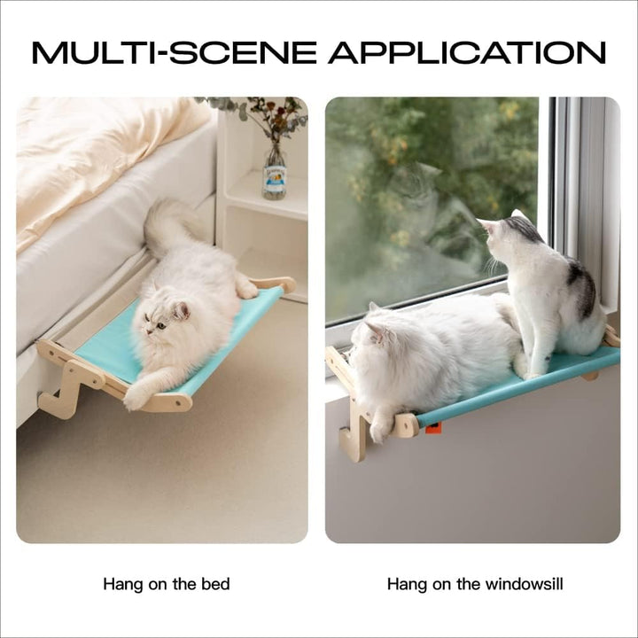 Cat Window Perch Lounge Mount Hammock Window Seat Bed Shelves for Indoor Cats No Drilling No Suction Cup (Blue/Grey)