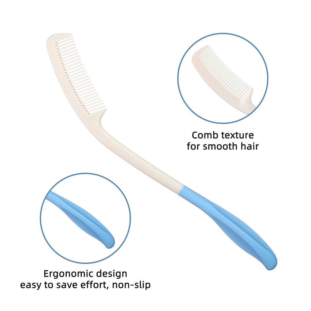 Long Reach Handled Comb and Hair Brush Set Applicable to elderly and hand-disabled people inconvenient upper limb activities (2 pcs)