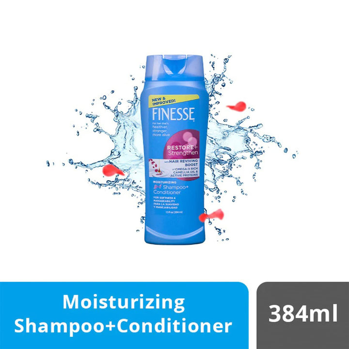 Restore & Strengthen Moisturizing Shampoo & Conditioner 384 ml with Hair Reviving Boost of Omega 9 Rich Cameillia Oil & Active Portiens