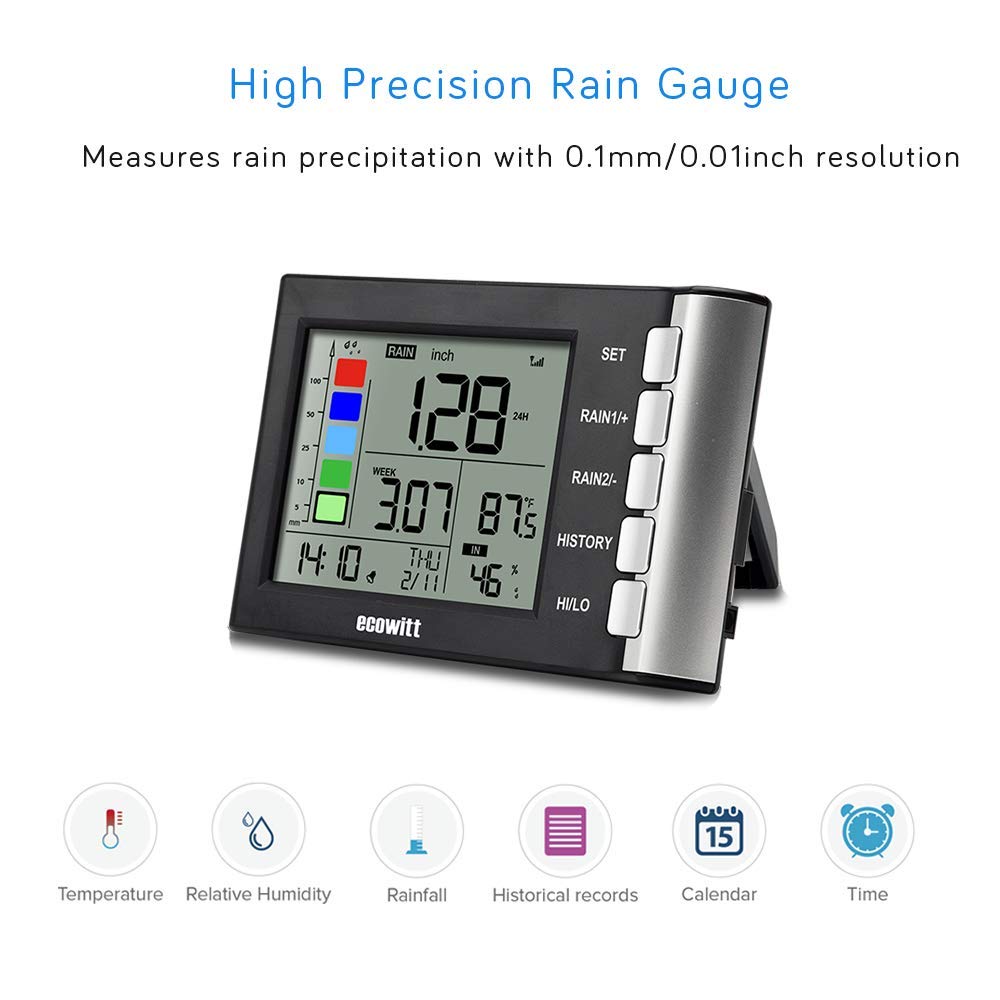 WH5360B Wireless Rain Gauge High Precision Digital 3-in-1 Weather Station with Indoor Thermometer and Hygrometer