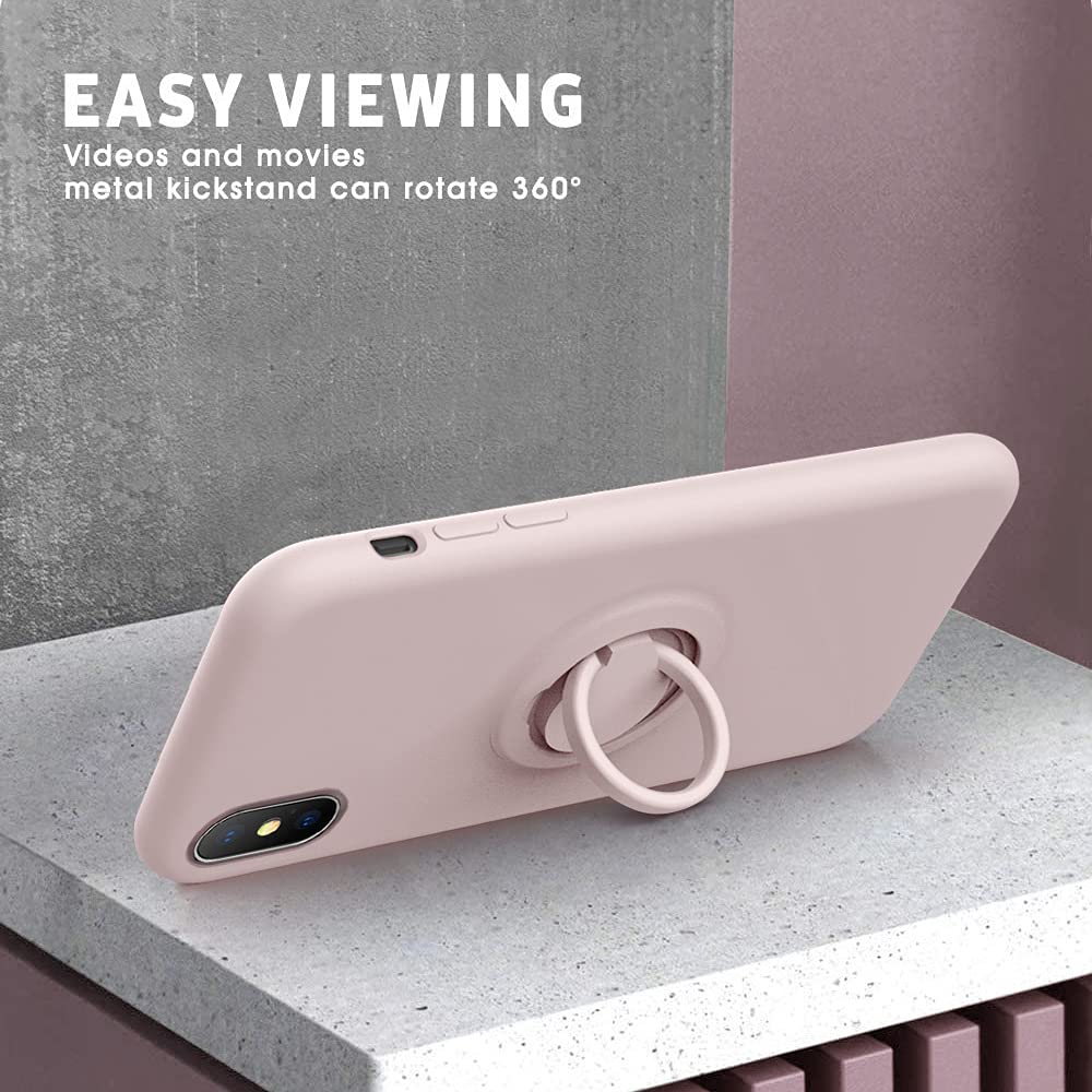 for iPhone Xs Max Case with Kickstand | Baby Grade Liquid Silicone | 10ft Drop Tested Protective, Microfiber Lining Shockproof Full-Body Cover Case for iPhone Xs Max(Pink Sand)