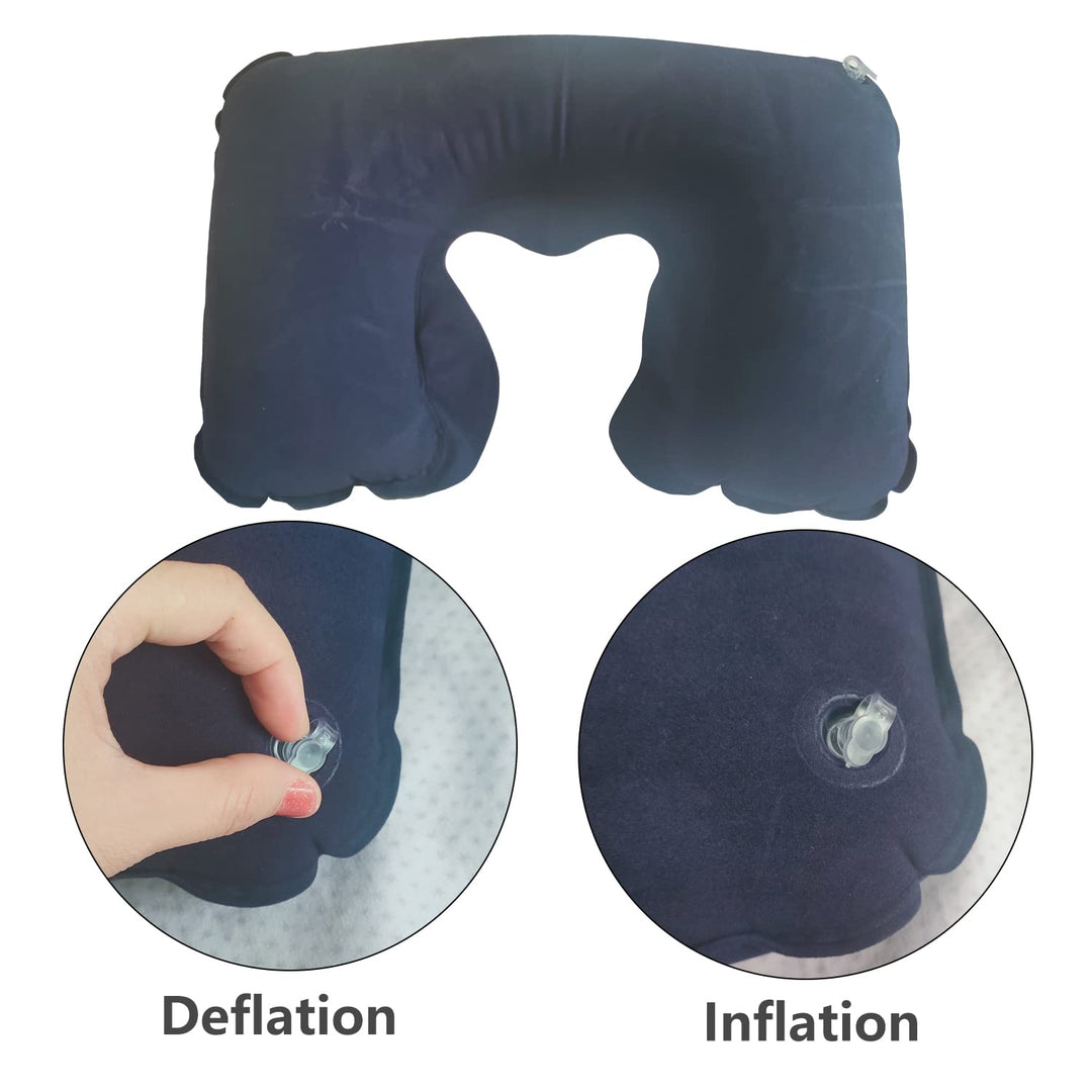 2 Pack U-Shaped Inflatable Travel Neck Pillow Flocked Fabric Air Pillow,Compact Travel for Airplanes Travel Light Inflatable Neck Pillow Support Head Neck/Lumbar for Traveling,Home (Navy-Blue)