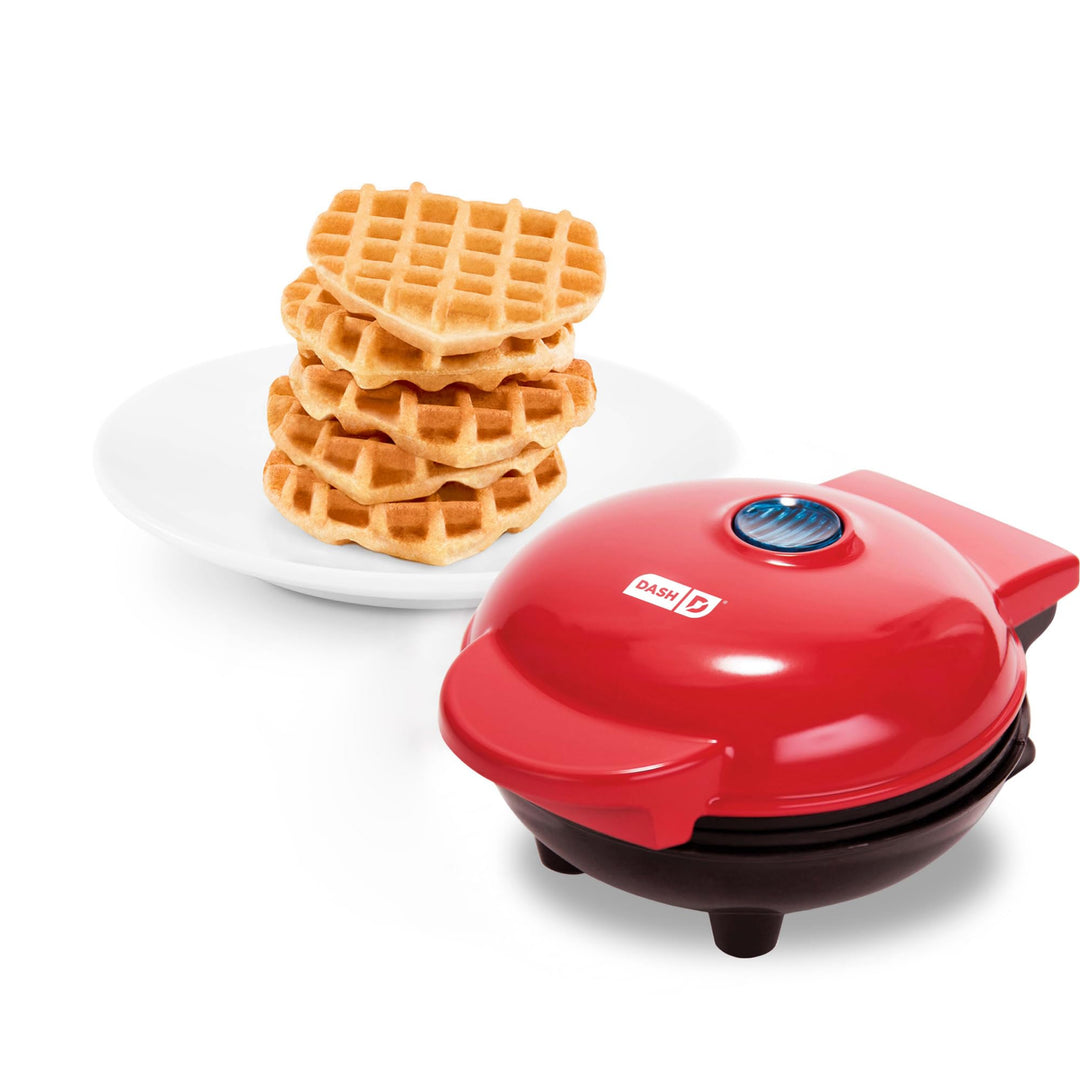 Mini Waffle Maker Machine for Individuals, Paninis, Hash Browns, & Other On the Go Breakfast, Lunch, or Snacks, with Easy to Clean, Non-Stick Sides, Red Heart 4 Inch