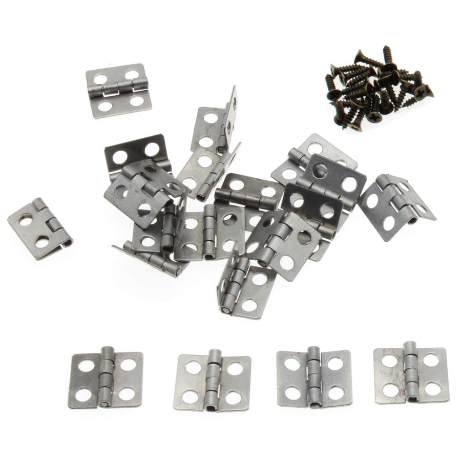 Mini Hinges Retro Door Hinges, 20pcs 8mm 180 Degree Rotation Antique Butt Hinge Decorative Hinges for Making/Repairing Small Wooden Box Project,with Screws(Silver)