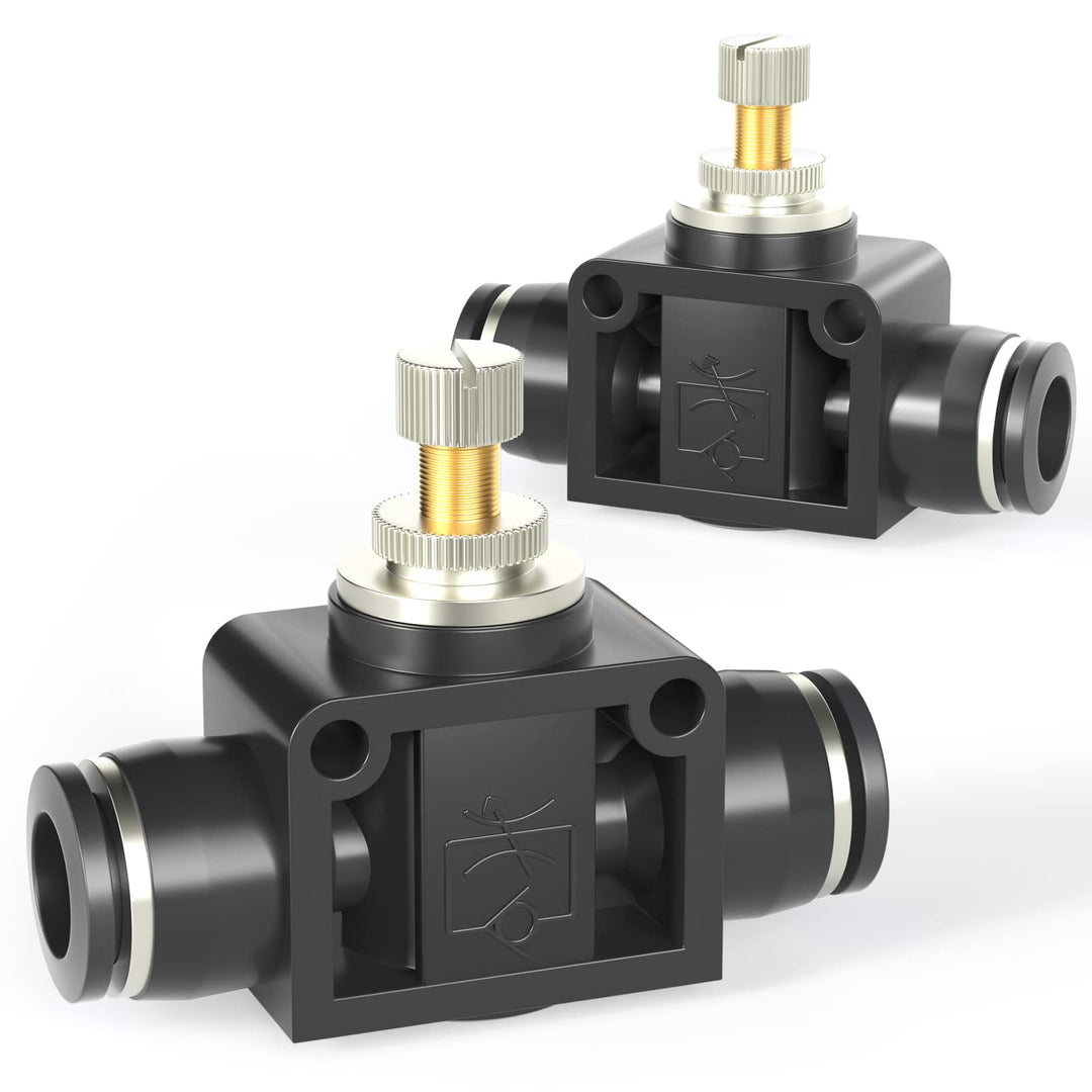 12mm Tube OD Air Flow Control Valve with Push-to-Connect Fitting, in-Line Speed Controller Union Straight SCF-12 (Pack of 5)