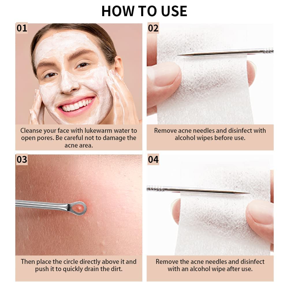 Blackhead Remover Pimple Popper Tool Kit 4pcs Professional Medical Grade Stainless Pimple Extractor Tool for Blackhead, Whitehead Extractors, Zit, Blemish Comedone Removal