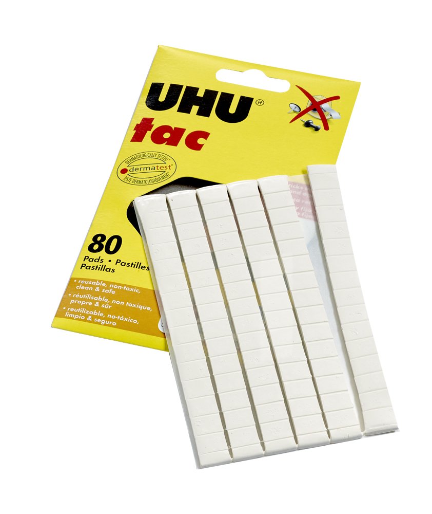Uhu Tac Removable and Reusable Glue Pads for Fast & Cleanmounting, Non-Toxic, Ideal for Paper and Small Objects, 80 Tac Pads (99683),White (SAU99683)