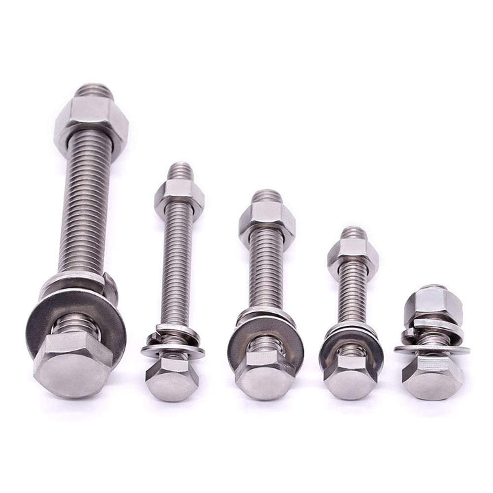 M10 x 40mm (8 Sets) Stainless Steel Hex Bolts with Hex Nuts, Flat Washers and Lock Washers, Hexagon Bolts with Nuts and Washers, Full Thread Coveraage, Coarse Thread UNC