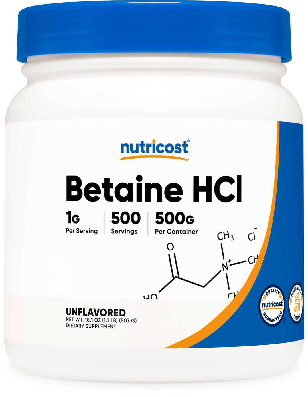 Betaine HCl Powder 500 Grams - Gluten Free, Non-GMO