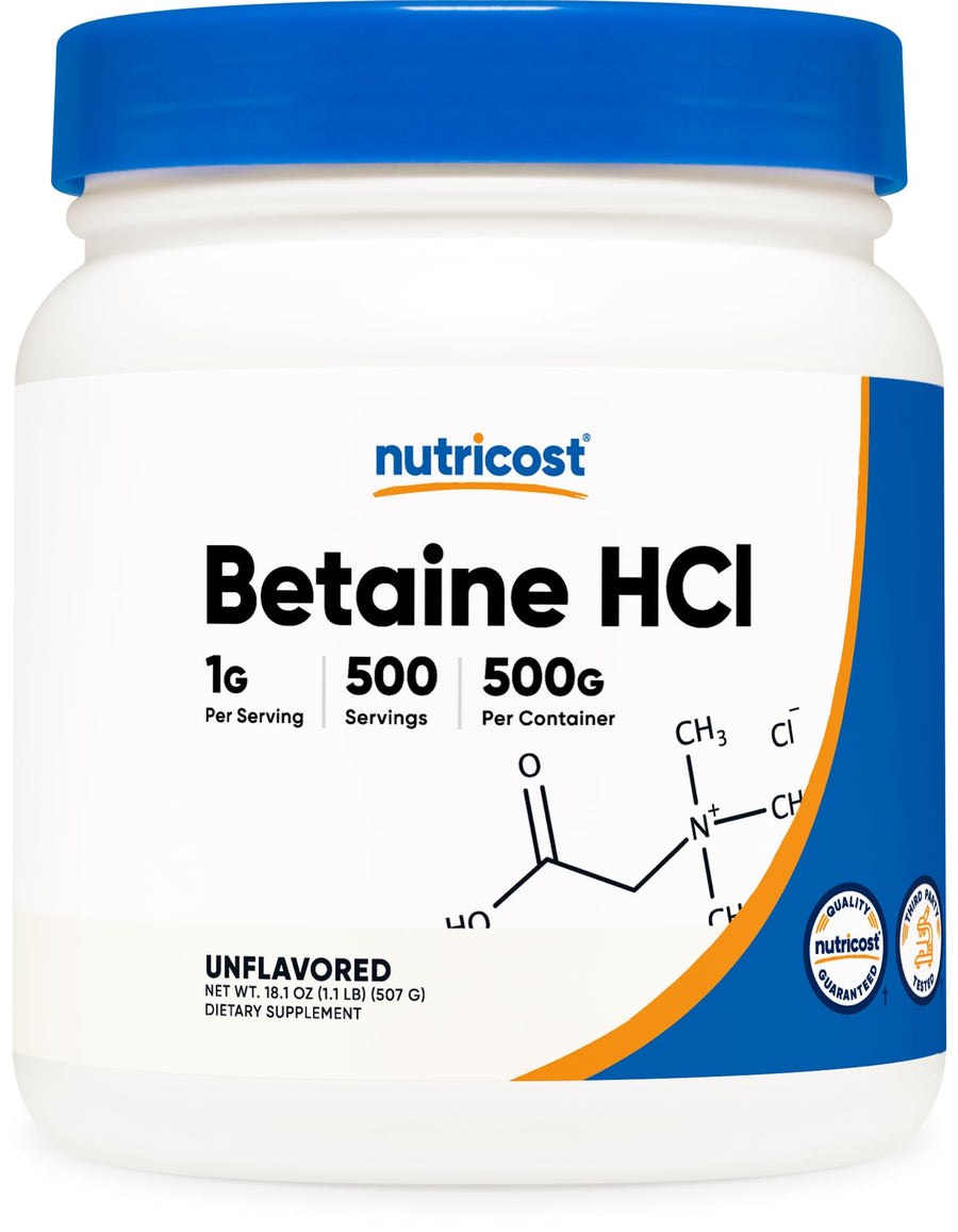 Betaine HCl Powder 500 Grams - Gluten Free, Non-GMO