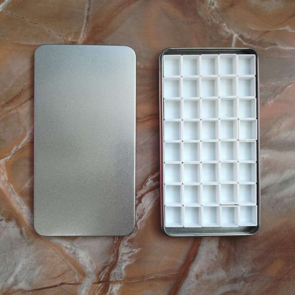 Empty Watercolor Tins Palette Paint Case Metal Box with 40 Pcs Half Pans Carrying Magnetic Stripes on The Bottom