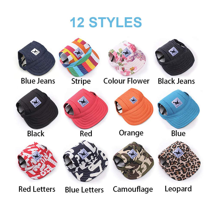 Leconpet Baseball Caps Hats with Neck Strap Adjustable Comfortable Ear Holes for Small Medium and Large Dogs in Outdoor Sun Protection (S, Blue Jeans)