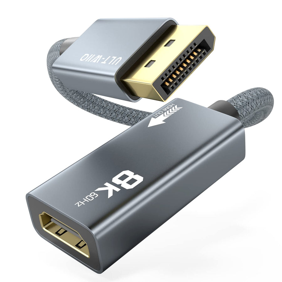 8K@60Hz DisplayPort to HDMI Adapter, Uni-Directional DP 1.4a to HDMI 2.1 Converter Cable, Support 8K, 4K@120Hz, 2K@240Hz, VRR, HDR, HDCP 2.3, DSC 1.2a for HP, ASUS, DELL, GPU, AMD, NVIDIA