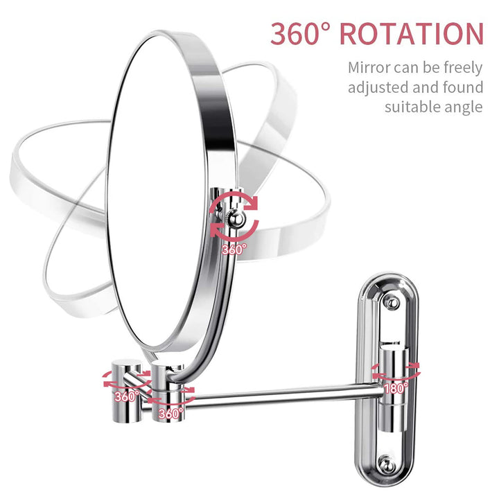Wall Mount Mirror 8 Inch, Double-Side 1X/10X Magnified for Makeup and Shaving, Chrome Finished