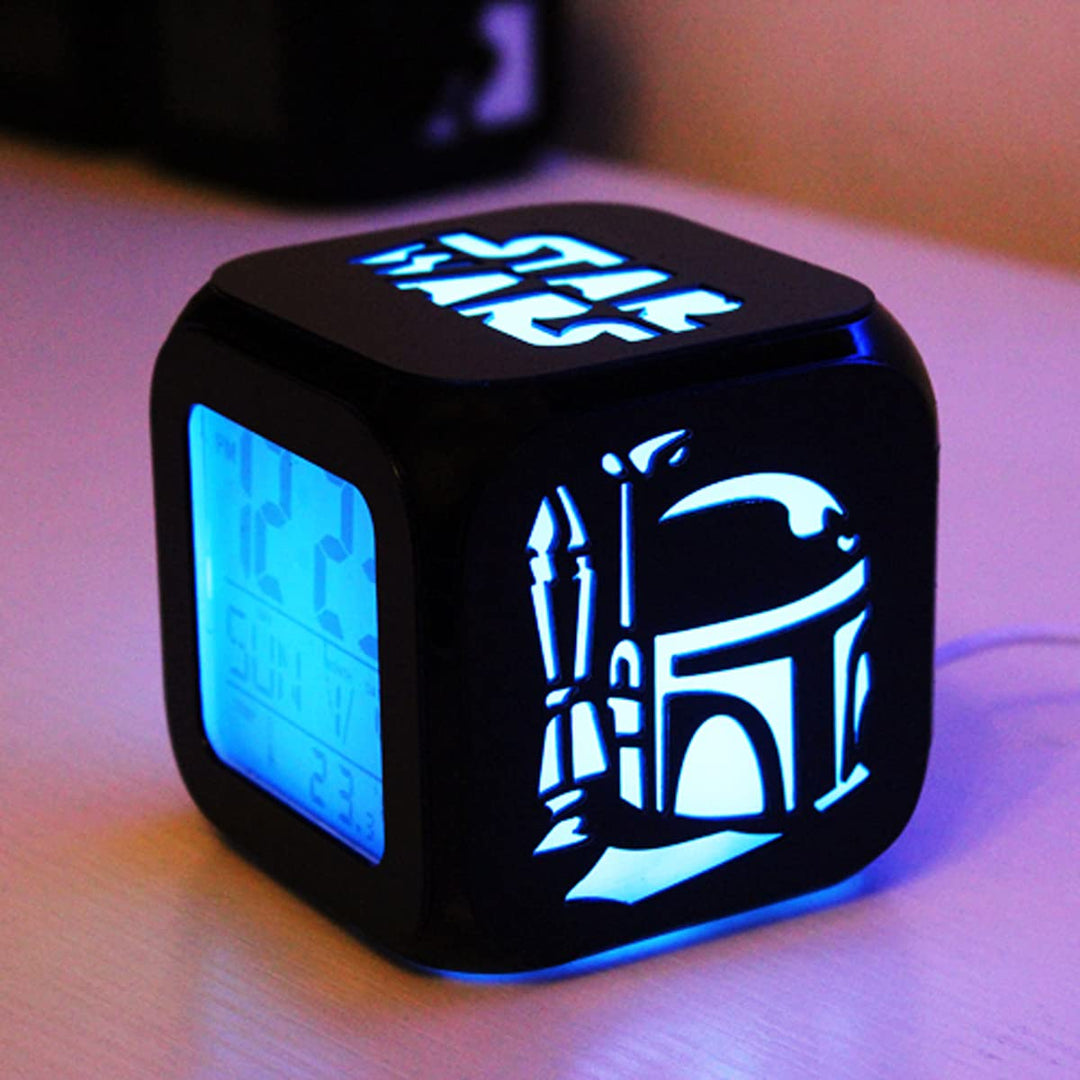 STWars Fashion Creative 3D Stereo Small Alarm Clock Mute LED Night Light Electronic Clock Bedside Clock Bedroom Clock-USB Charging