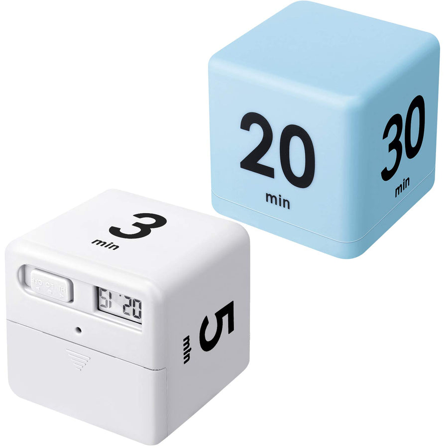 2 Pieces Cube Timers Gravity Sensor Flip Timer Kids Timer Workout Timer and Game Timer for Time Management, 1 3 5 10 Minutes and 15 20 30 60 Minutes (White, Blue)