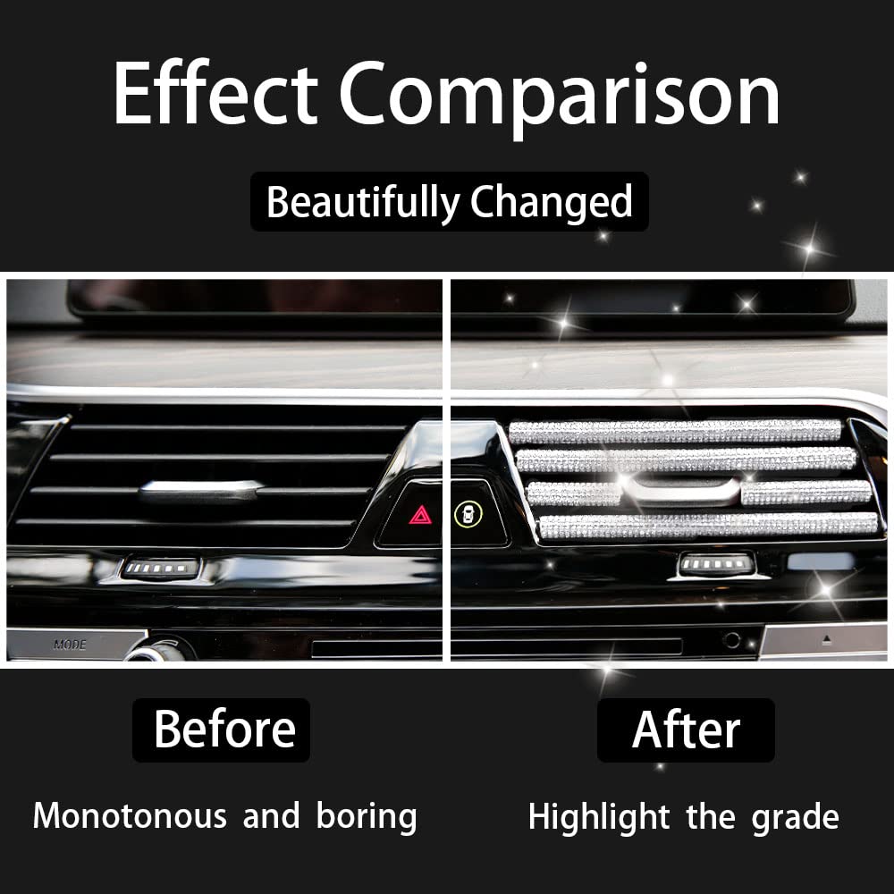 10 Pcs Bling Diamond Moulding Trim,Car Air Conditioner Vent Outlet Interior Decoration Seal Strip Strip Line for Women (White)