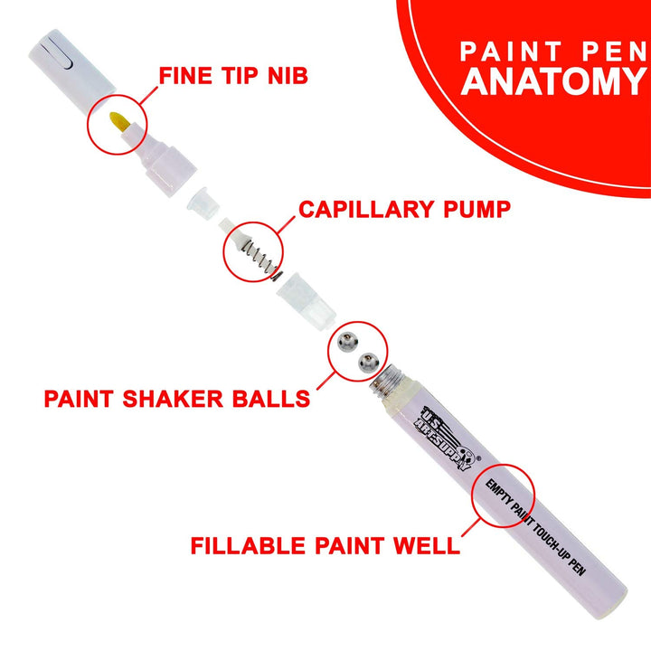 - Empty Fillable Blank Paint Touch Up Pen Markers (Set of 6) - Fill with Your Own Art Acrylic, Oil and Water Base Paint, Auto Painting Clear-Coat - Fine Nib, Aluminum Body, Shaker Ball