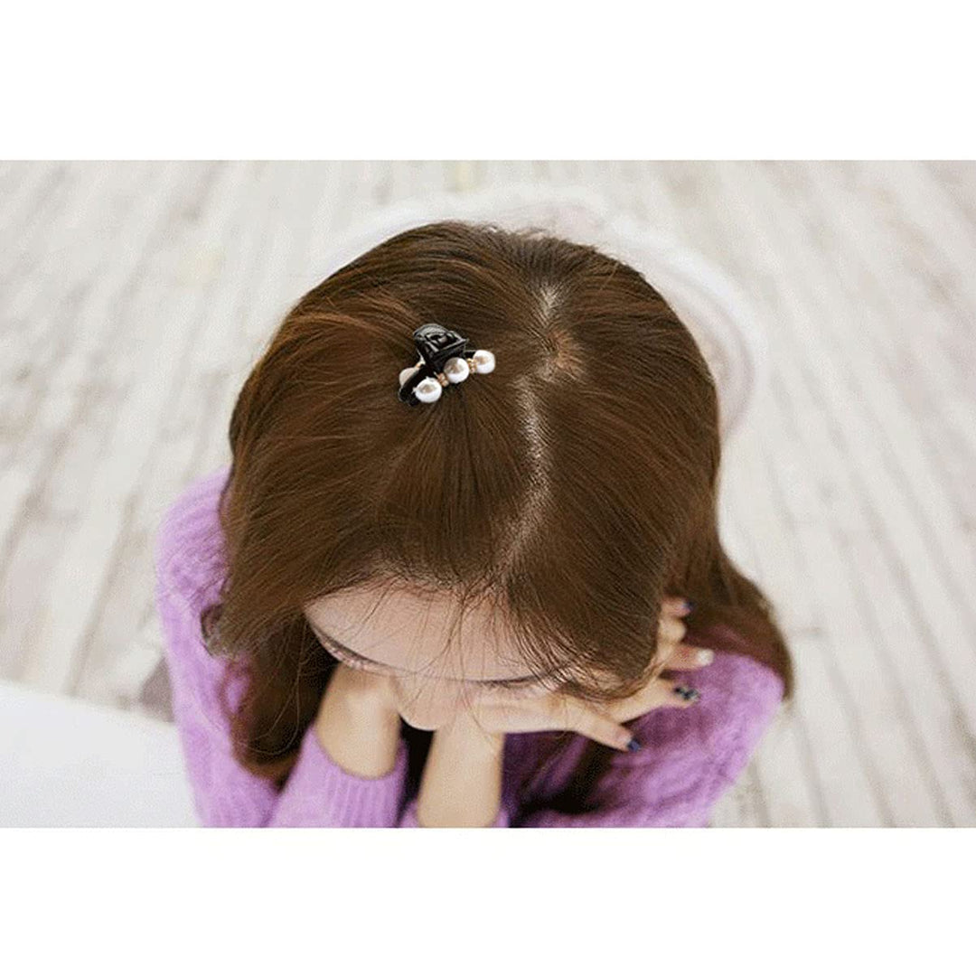 2 Pcs Man-Made Pearl Women Lady Girls Hair Black Clip Pin Claw Barrettes Accessories (1 Big + 1 Small)