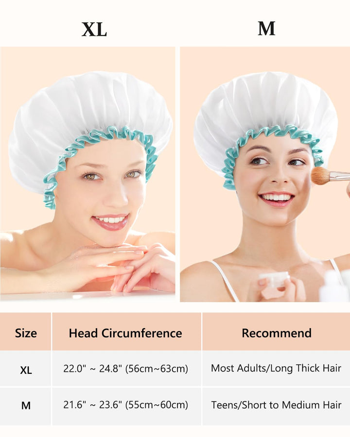 Waterproof Mold Resistant Washable Shower Cap for Girls and Women Cute and Soft White