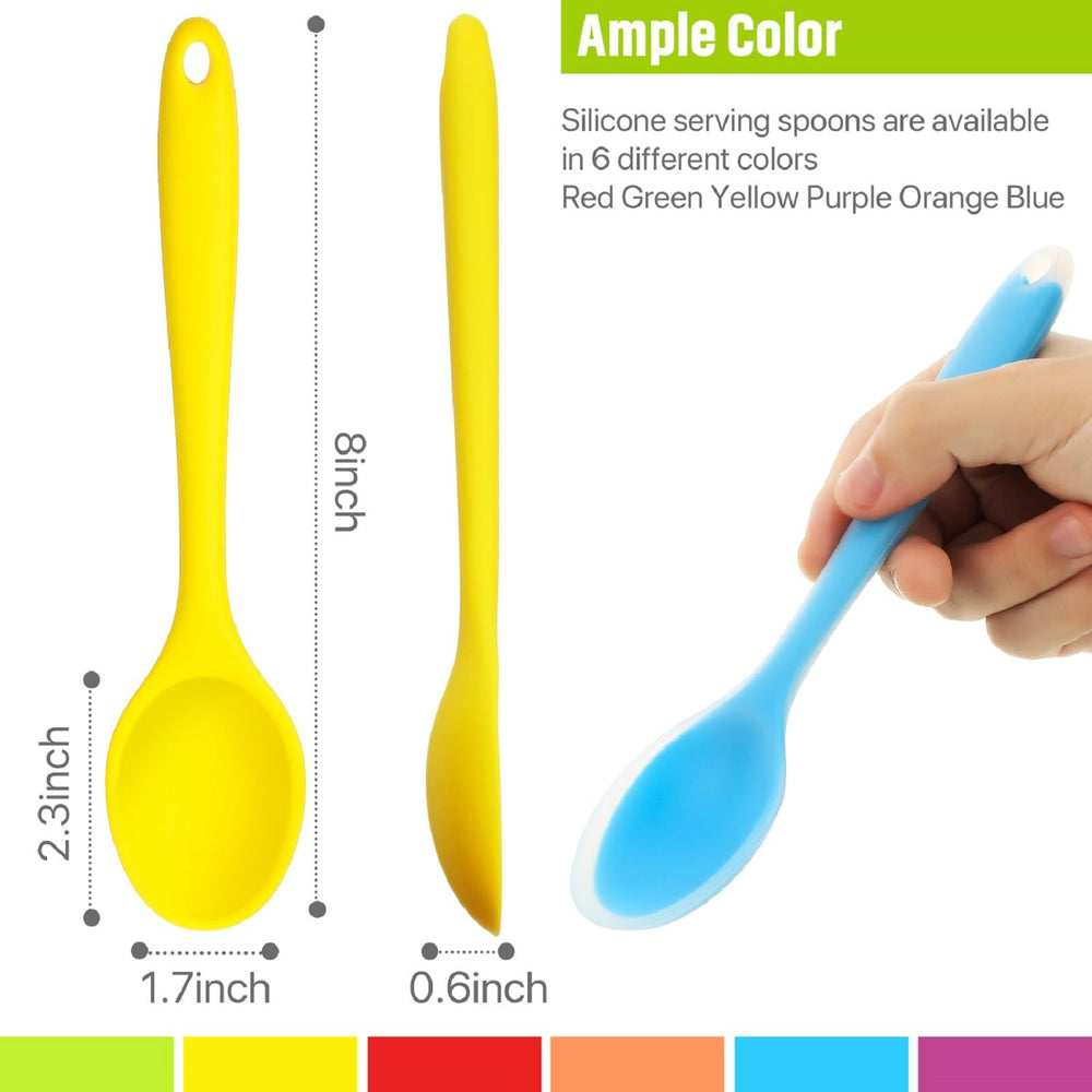 6 Pieces Small Multicolored Silicone Mixing Spoons Heat Resistant Nonstick Spoon Silicone Serving Spoon for Kitchen Cooking Baking Stirring Mixing Tools(Red, Green, Yellow, Purple, Orange, Blue)