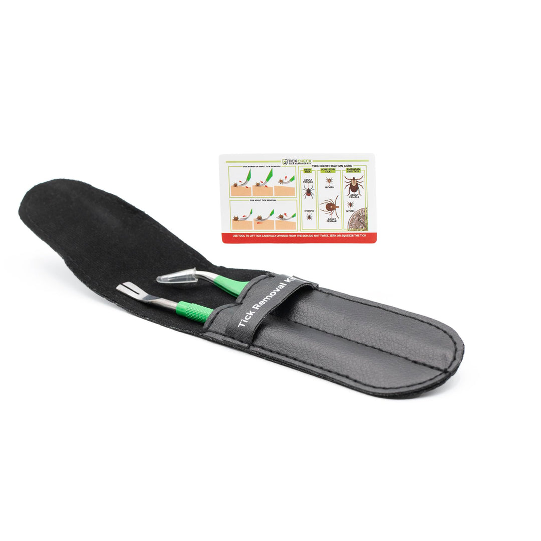 Premium Tick Remover Kit - Stainless Steel Tick Remover + Tweezers, Leather Case, and Free Pocket Tick Identification Card (1)
