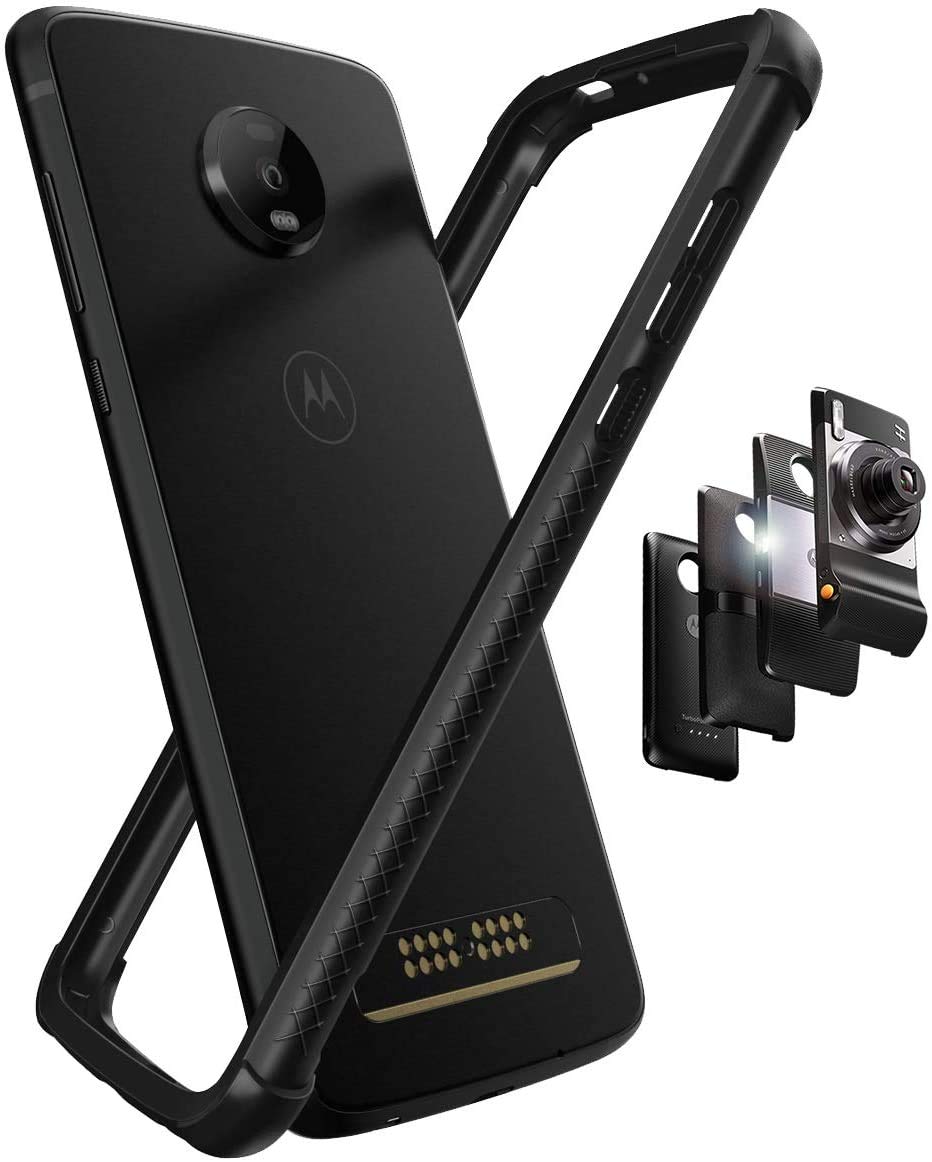 CaseWe - Motorola Moto Z4 Protective Flexible Double Injection Technology (TPU+PC) Bumper Case Cover/Compatible with Moto Mods - All Matte Black